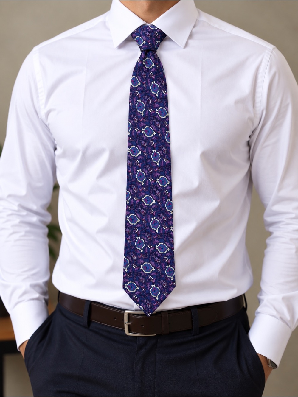Christian Dior Silk Tie, Navy with Purple Polka Dots